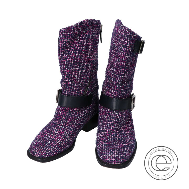 CHANEL シャネル ツイードミックス エンジニアブーツ/シューズ35C パープル レディース 【中古】 | ブランドリサイクル エコスタイル