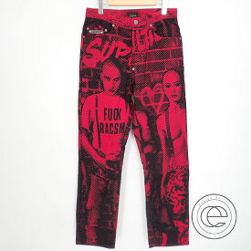 Supremeシュプリーム×JEAN PAUL GAULTIER 【未使用☆国内正規☆19SS】FUCK RACISM JEAN デニムパンツ/ボトムス30 レッド/ブラック メンズ 【中古】