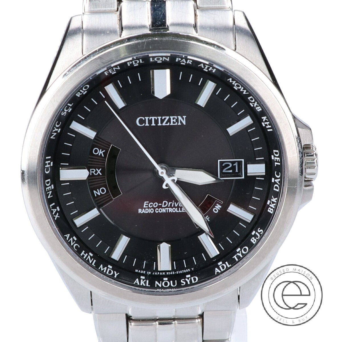 Citizen シチズン Cb0011 69e Cal H145 Citizenコレクション ダイレクトフライト エコドライブ電波 腕時計 シルバー メンズ 中古