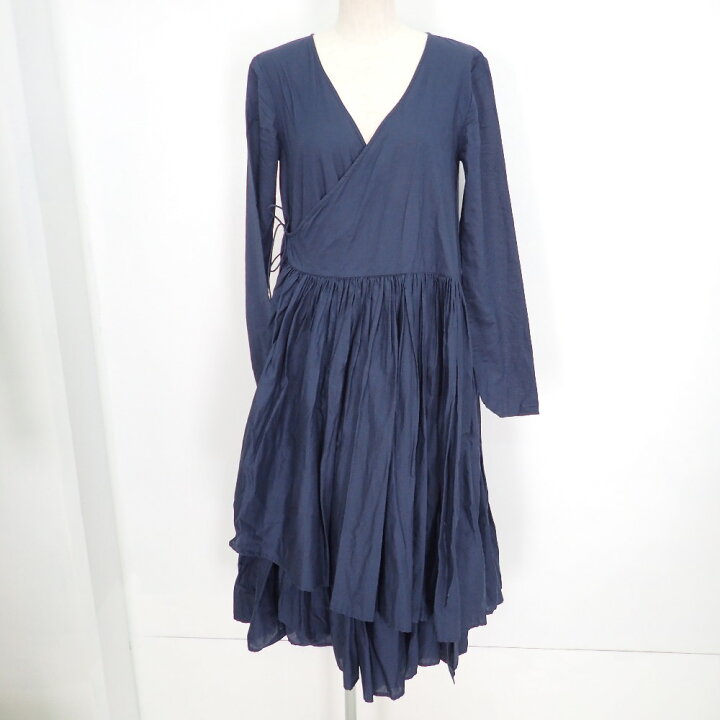 Merlette マーレット コットン カシュクールティアードワンピース ネイビ 