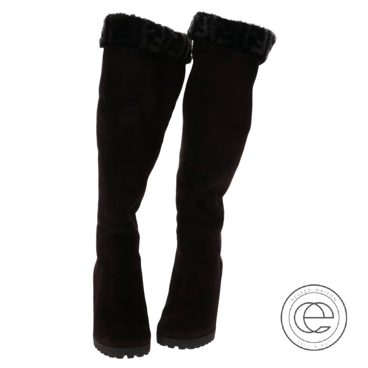 楽天市場】FENDI フェンディ ズッカ柄ファー ウェッジソール ニーハイ  