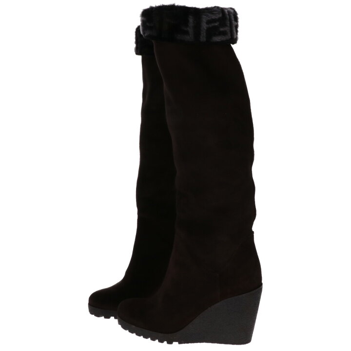 楽天市場】FENDI フェンディ ズッカ柄ファー ウェッジソール ニーハイ  