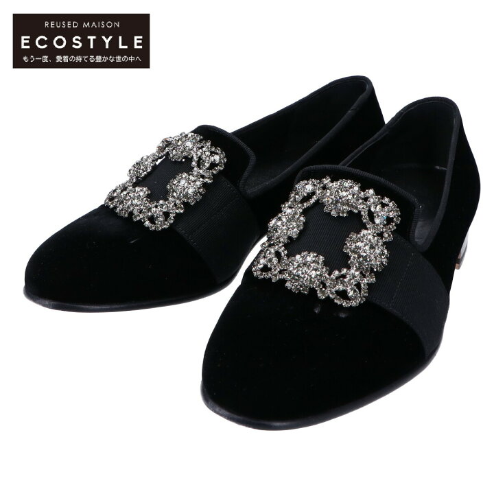 楽天市場 Manolo Blahnik マノロブラニク Carlton カールトン ベルベット ビジューバックル スリッポン シューズ 6 ブラック メンズ 中古 ブランドリサイクル エコスタイル