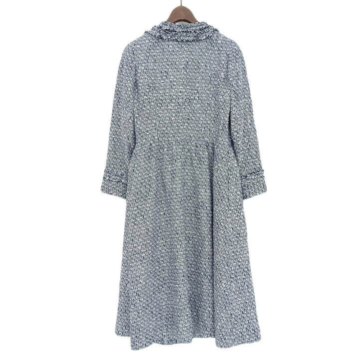 ルネ ツイード ロングコート TISSUE ノーカラー 麻混 36 ルネ Rene  