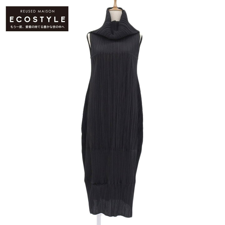 プリーツプリーズノースリーブタートルネック黒 