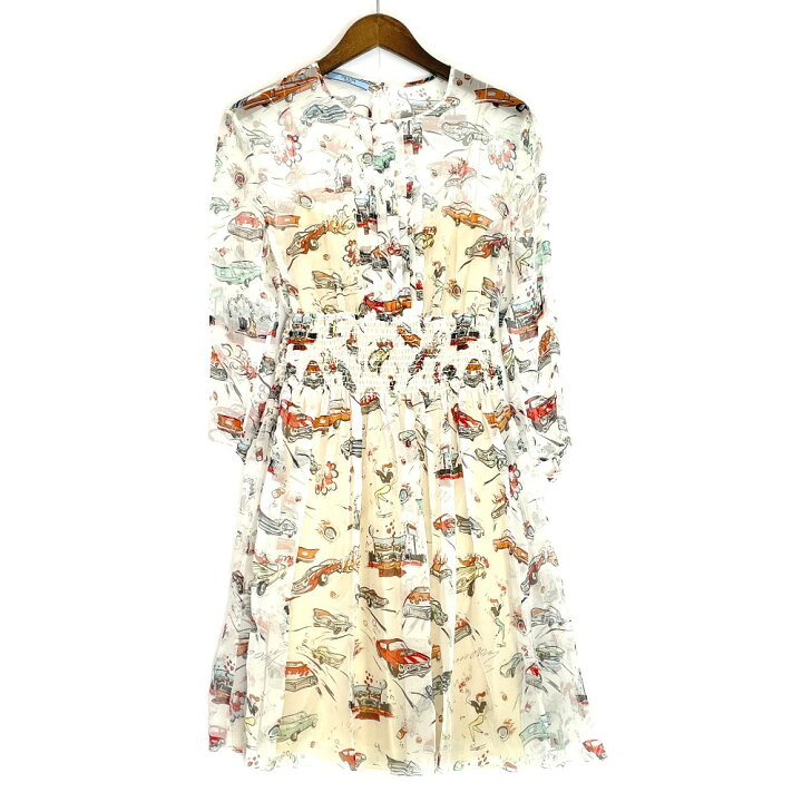 美品プラダ渋めカラーが可愛いシルク100 ワンピース42 