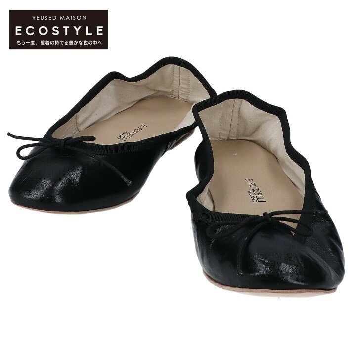 PORSELLI 黒 レザー バレエシューズ 