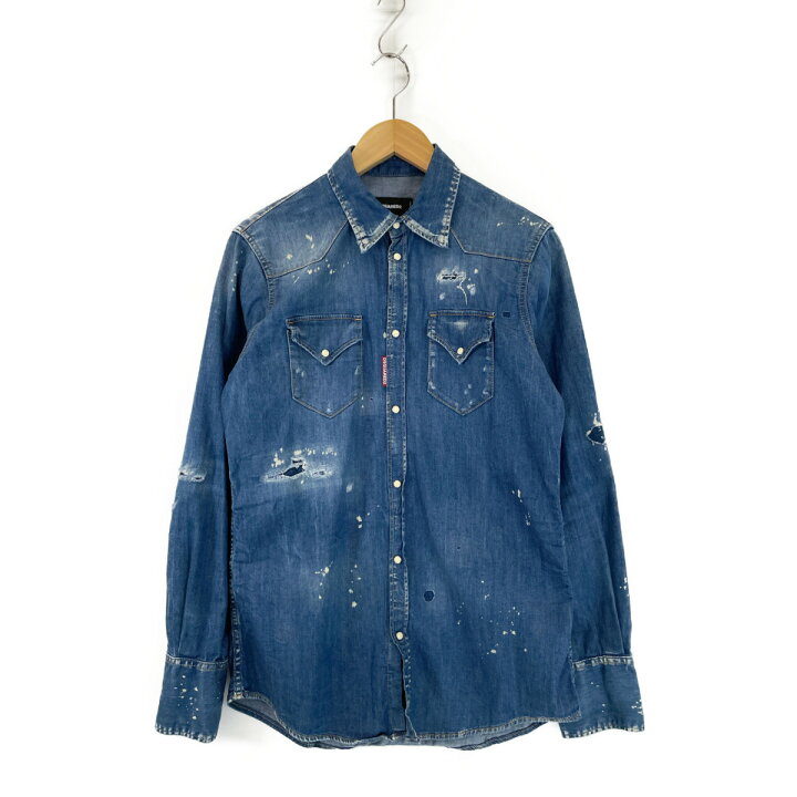 DSQUARED2 ペンキ加工 デニムシャツ （DSQUARED2 ディースクエアード 