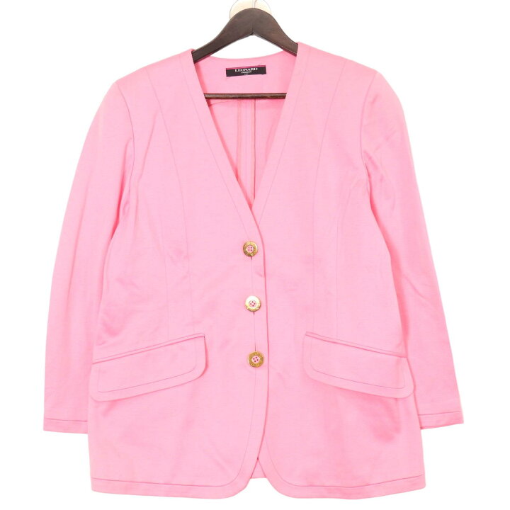 楽天市場】LEONARD レオナール ピンク 金ボタン コットン ノーカラー  