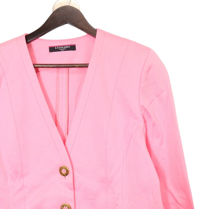 楽天市場】LEONARD レオナール ピンク 金ボタン コットン ノーカラー  
