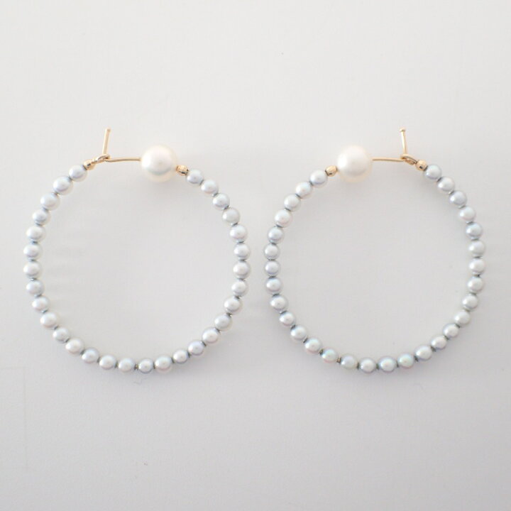 楽天市場】MIZUKI ミズキ 【美品】14K パール フープ ピアス グレー系 
