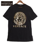 Versace ヴェルサーチ ブラック メデューサー プリント Tシャツ トップス XL ブラック メンズ 【中古】