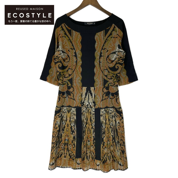 楽天市場】ETRO エトロ ﾌﾞﾗｳﾝ系 総柄 ﾌﾟﾘｰﾂ切替 ﾜﾝﾋﾟｰｽ ワンピース 44 