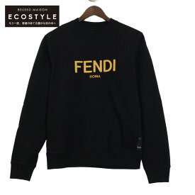 FENDI フェンディ 20年製 ブラック ロゴ クルーネック トレーナー トップス S ブラック メンズ 【中古】