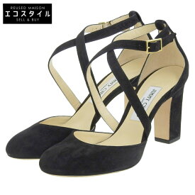 JIMMY CHOO ジミーチュウ 美品 JIMMY CHOO ジミーチュウ スエード アンクルデザイン パンプス レディース ブラック 38 CLEO85 パンプス 38 ブラック レディース 【中古】