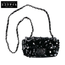 CHANEL シャネル ラムスキン スパンコール チェーン ミニ ショルダーバッグ ブラック/シルバー金具 レディース 【中古】