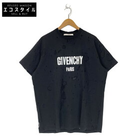 GIVENCHY ジバンシィ 黒 デストロイ加工 ロゴ Tシャツ トップス S ブラック メンズ 【中古】