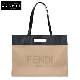 FENDI フェンディ 7VA480 レザーxキャンバス ロゴ ショッピング トートバッグ ベージュxブラック メンズ 【中古】