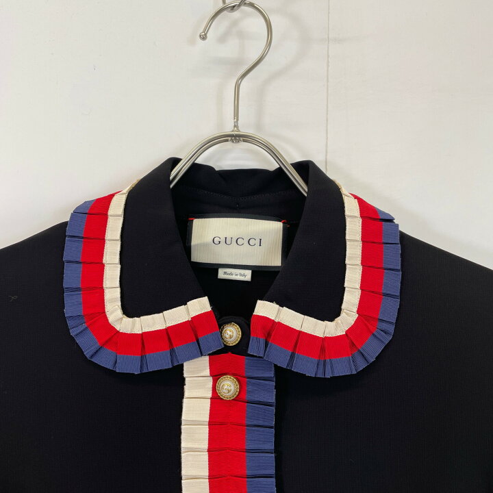 楽天市場】GUCCI グッチ ﾈｲﾋﾞｰ ﾊﾟｰﾙﾎﾞﾀﾝ ﾌﾘﾙﾜﾝﾋﾟｰｽ ワンピース L 
