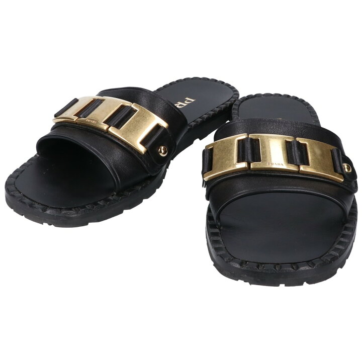 楽天市場】PRADA プラダ ブラック バックルゴールド金具 フラット 