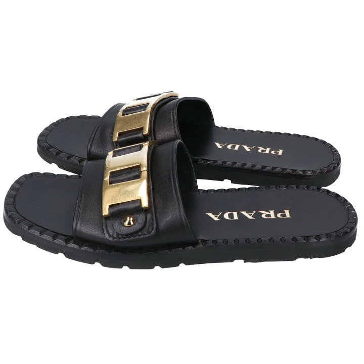 楽天市場】PRADA プラダ ブラック バックルゴールド金具 フラット  