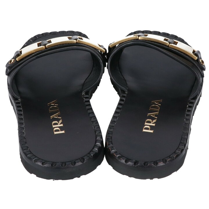 楽天市場】PRADA プラダ ブラック バックルゴールド金具 フラット 
