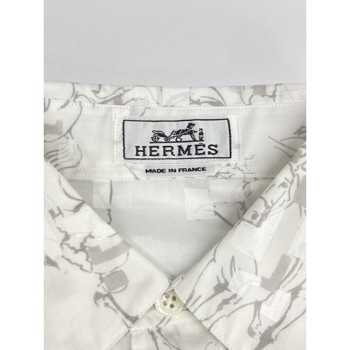 楽天市場】HERMES エルメス 白 総柄 ｺｯﾄﾝｼｬﾂ トップス 37 グレー 