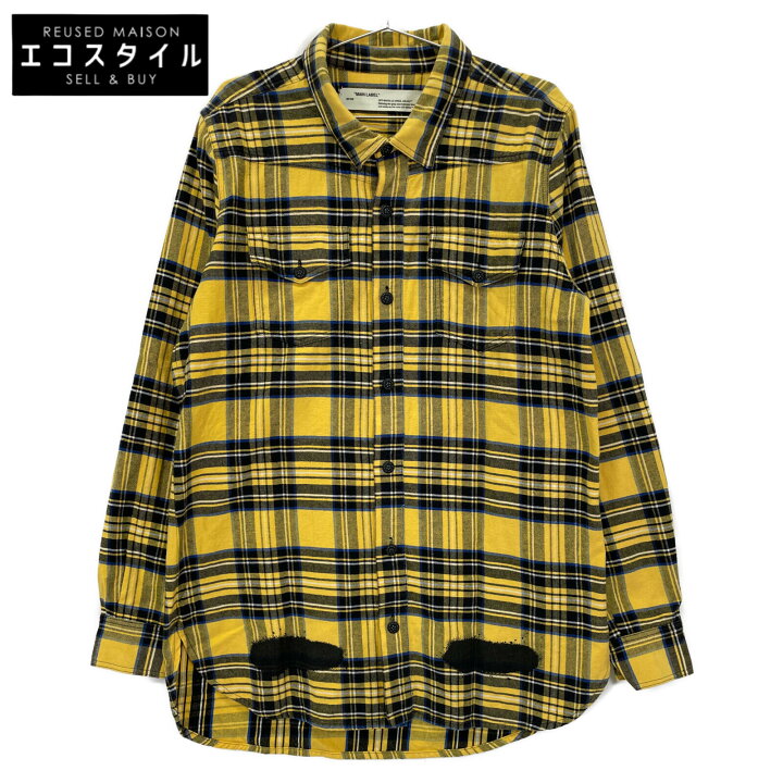 楽天市場】OFF-WHITE オフホワイト ｲｴﾛｰ ﾁｪｯｸ ｽﾌﾟﾚｰｼｬﾂ トップス M  