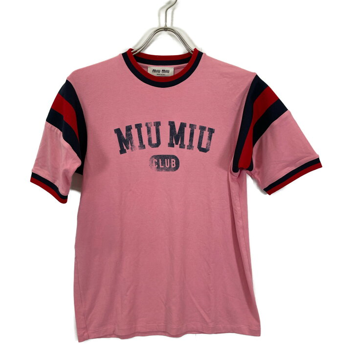 楽天市場】MIUMIU ミュウミュウ 23SS ピンク ロゴ 半袖Tシャツ  