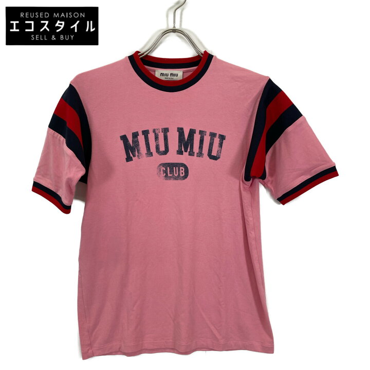 楽天市場】MIUMIU ミュウミュウ 23SS ピンク ロゴ 半袖Tシャツ  