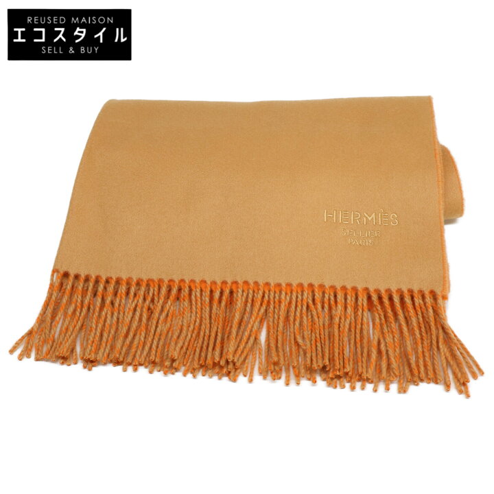 楽天市場】HERMES エルメス 【新品】ロゴ刺繍 カシミヤ100% フリンジ  