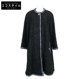 CHANEL シャネル 22AW P73170V64561 ビジューボタン ツイード ロング コート 36 ブラック レディース 【中古】