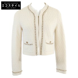 CHANEL シャネル 新品同様 国内正規 P75724K10893 ノーカラーニットジャケット カシミヤ トップス 34 アイボリー/GD金具 レディース 【中古】