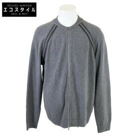HERMES エルメス レザーライン ダブルジッパー ニット ジャケット XXL グレー メンズ 【中古】