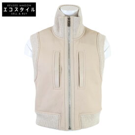 HERMES エルメス 新品同様 国内正規 23AW 3H1231D5 カシミヤニット切替 ラムスキン ムートン シアリング リバーシブル ベスト ジャケット 36 ベージュ レディース 【中古】