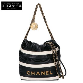 CHANEL シャネル 美品 シャネル22ミニ シャイニーカーフ ハンド ハンドバッグ ブラック×ホワイト レディース 【中古】