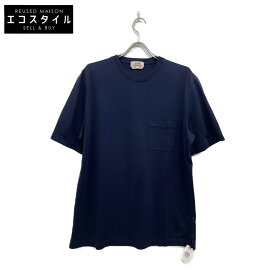 HERMES エルメス ネイビー コットン ポケットTシャツ トップス XL ネイビー メンズ 【中古】