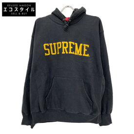 Supreme シュプリーム 23FW ブラック×イエロー コットン フロントロゴ Varsity Hooded Sweatshirt トップス M ブラック／イエロー メンズ 【中古】