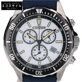 CITIZEN シチズン 【美品】H500-002C602 CITIZEN COLLECTION 白文字盤 エコドライブ クロノグラフ 腕時計 ブラック/ホワイト/ネイビー メンズ 【中古】