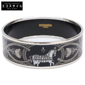 HERMES エルメス 【美品】エマイユGM ホース/ロープ柄 バングル ブラック/シルバー レディース 【中古】
