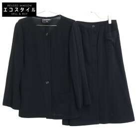 CHANEL シャネル 99P P12784V07189 ココマーク釦 比翼ジャケット/ボタンダウンスカート スーツ セットアップ 40 ブラック レディース 【中古】