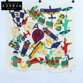 CHANEL シャネル トイズ No.5 気球/汽車/飛行機/カート/道化師柄 シルク スカーフ アイボリー/マルチカラー レディース 【中古】