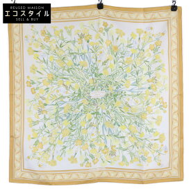 HERMES エルメス 【新品同様】oeillets sauvages et autres caryophyllales 野生のカーネーションやナデシコたち シルク カレ90 スカーフ イエロー系 レディース 【中古】