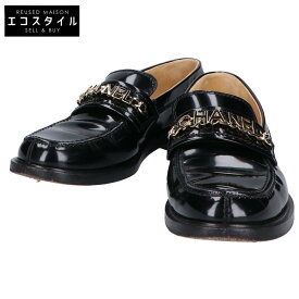 CHANEL シャネル G37430 メタルロゴ パテントレザー ローファー シューズ 37C ブラック レディース 【中古】