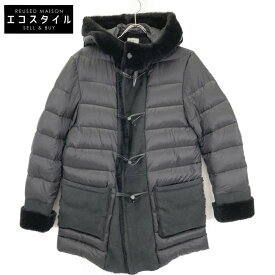 EMMETI エンメティー ブラック ナイロン×スエード ムートンダウン ダッフルコート コート 50 ブラック メンズ 【中古】