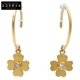 Marie-Helene de Taillac マリーエレーヌドゥタイヤック 22K 0.04ct ダイヤモンド プレシャスクローバー フープ ピアス イエローゴールド レディース 【中古】