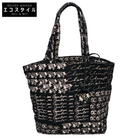 CHANEL シャネル 10番台 カメリアロゴ ココマークチャーム ドローストリング 巾着 トートバッグ ブラックxベージュ レディース 【中古】
