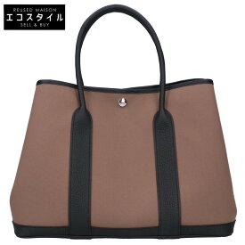 HERMES エルメス 新品同様 K刻 トワルオフィシェxネゴンダ ガーデンパーティPM ハンドバッグ エトゥープxブラック/SV金具 レディース 【中古】