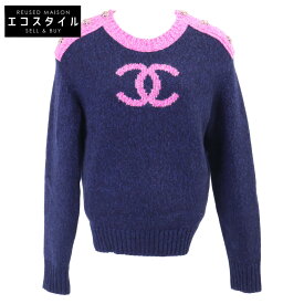 CHANEL シャネル 【美品/国内正規】P73911K10586 ココマーク カシミヤ100％ ニットセーター/ トップス 36 ネイビー/ピンク レディース 【中古】