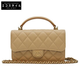 CHANEL シャネル 22SS AP3226 バイカラーベージュ ラム G金具 トップハンドル チェーンクラッチショルダー ショルダーバッグ ベージュ/GD金具 レディース 【中古】